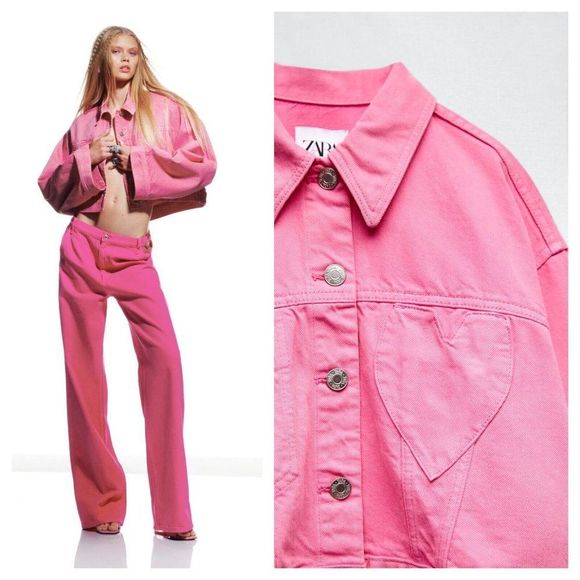 ZARA PINK HEART DENIM SHORT JEAN JACKET - Picture 11 of 12